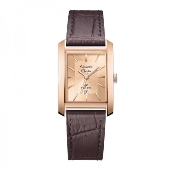 Alexandre Christie AC 1019 Rosegold Full Brown Leather Lady LDLRGLN